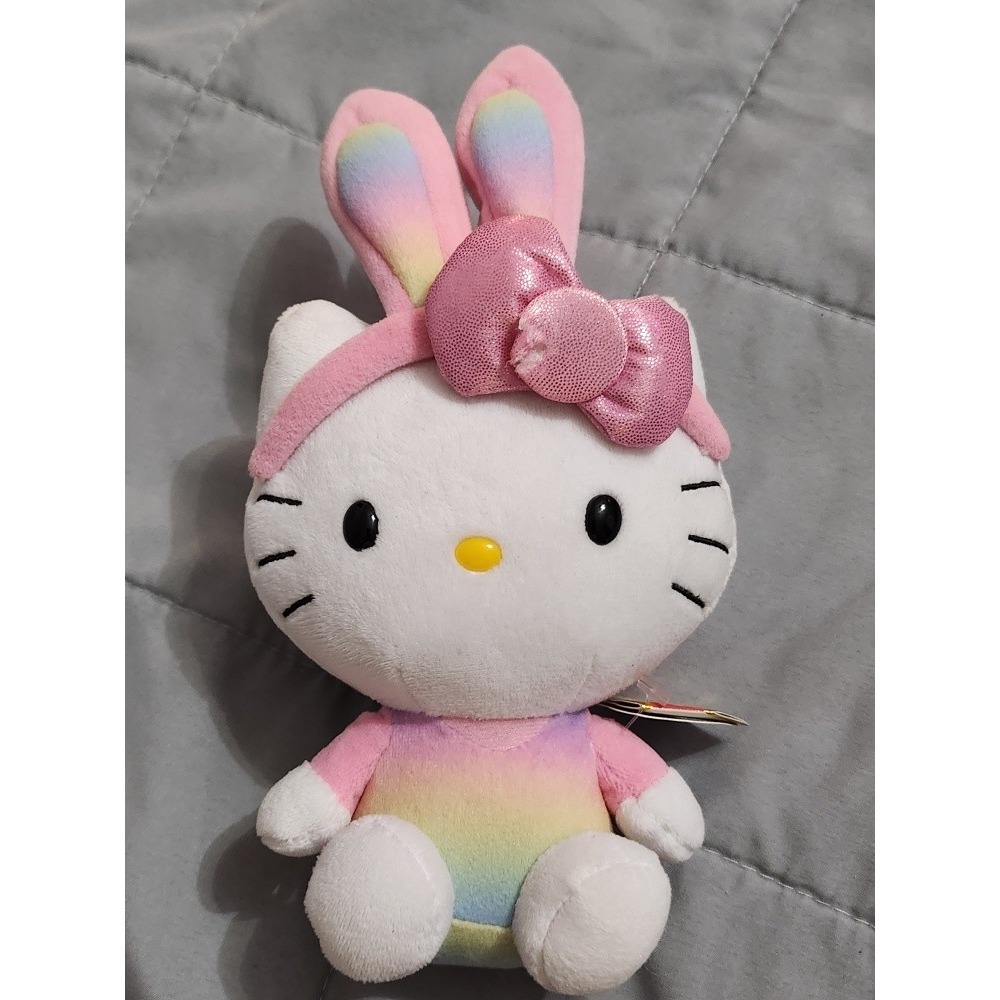 Sanrio Hello Kitty Easter Bunny Plush Rainbow Pastel 8 Inch Stuffed Toy Bow